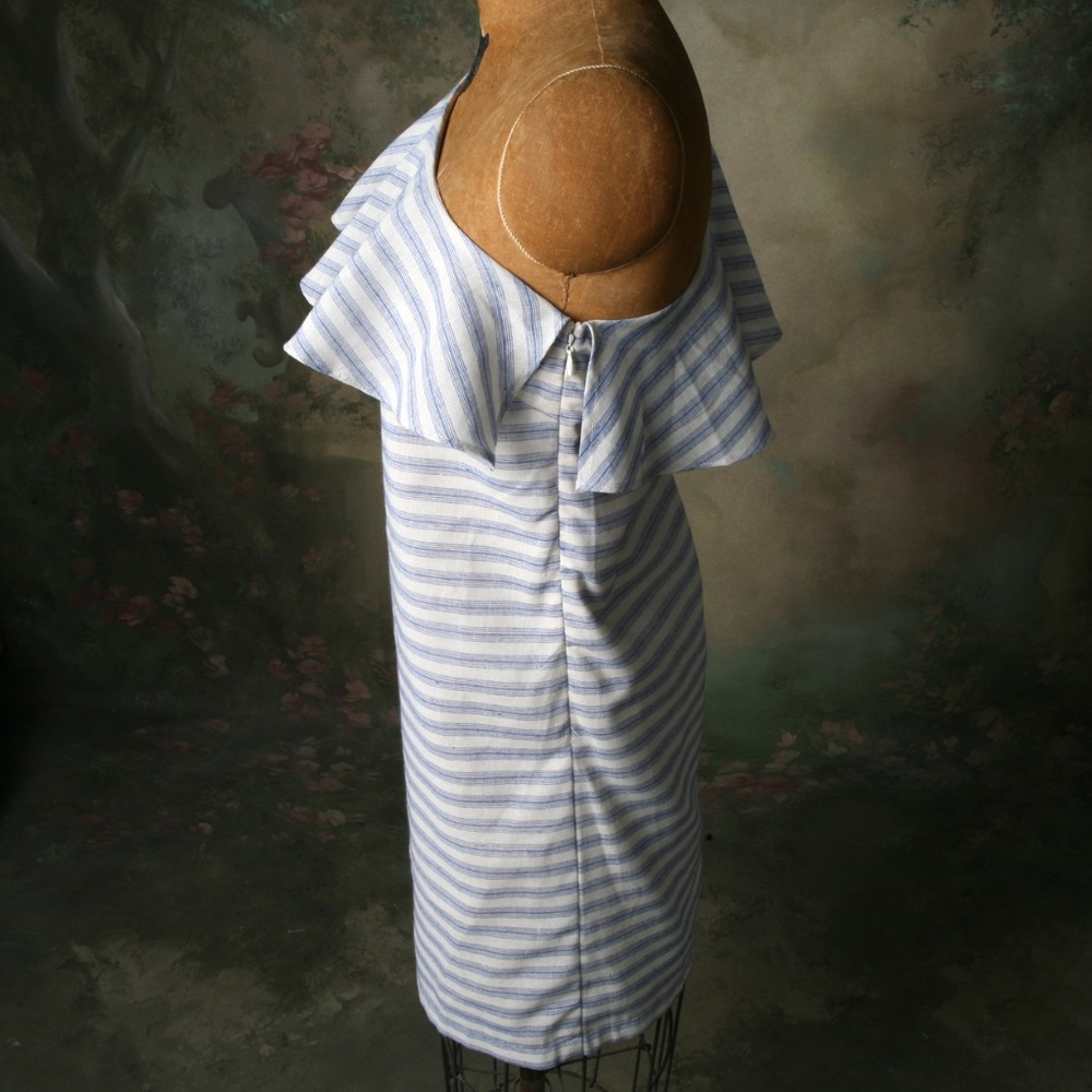 Aakaa One Shoulder Ruffle Shift Dress Stripe Sz S. - Picture 3 of 8